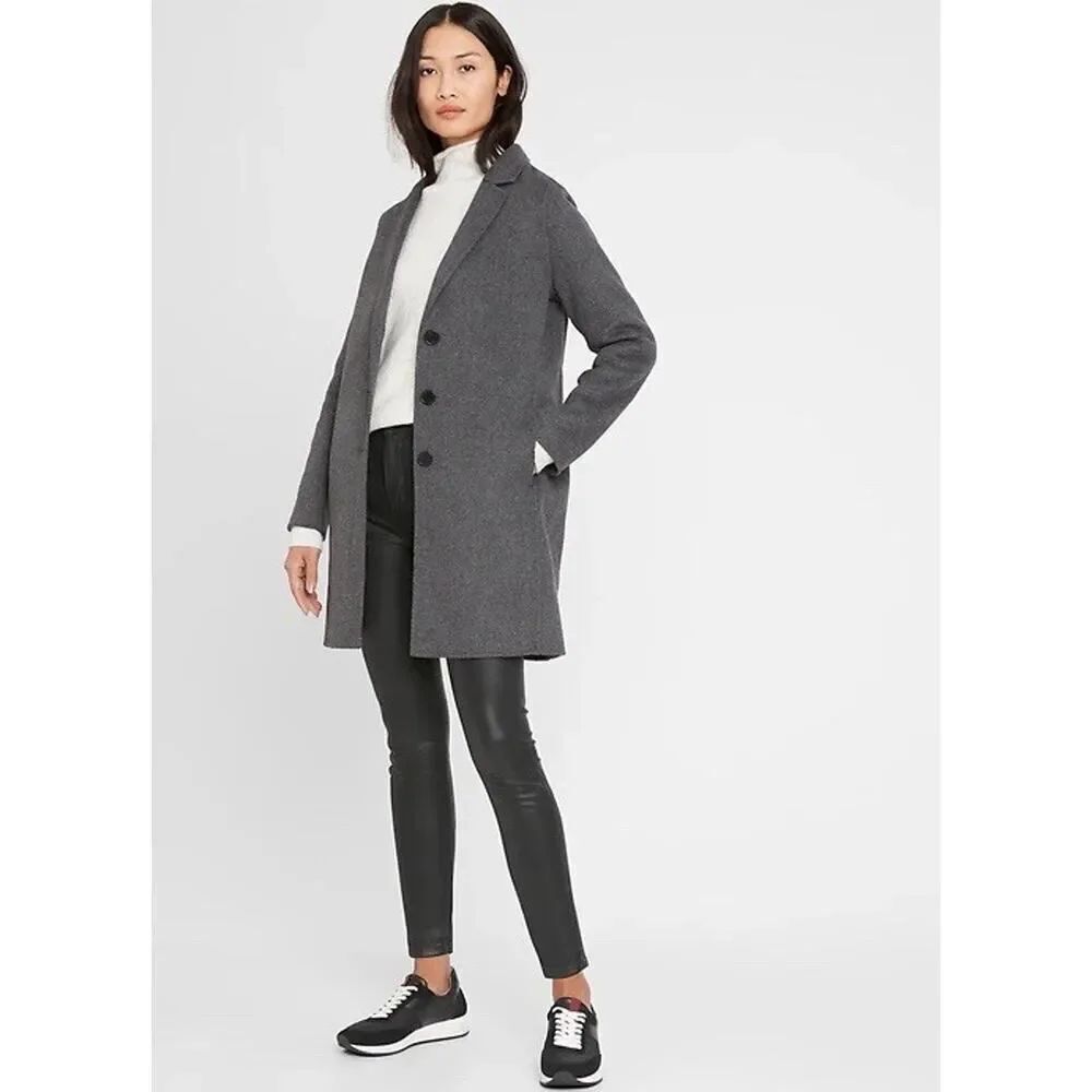 Banana Republic Wool Blend Double-Face Top Coat S Dark Heather Gray Unlined